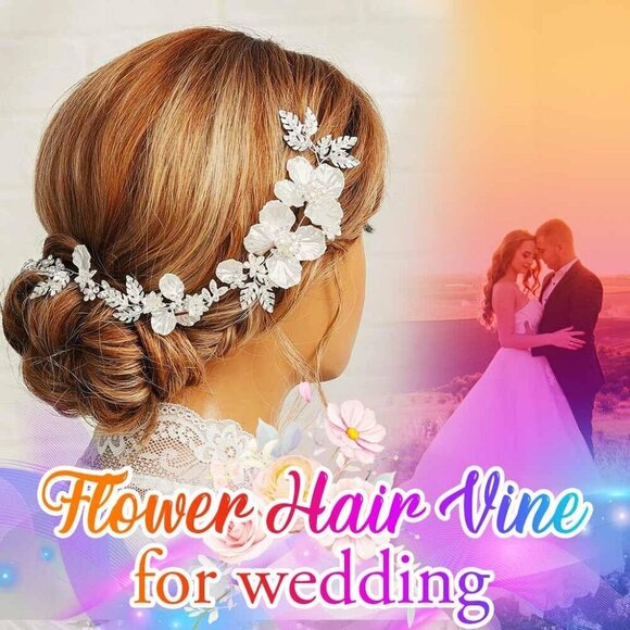 Flower Bridal Hair Vine Silver Wedding Headband Accessories for Women main image 8